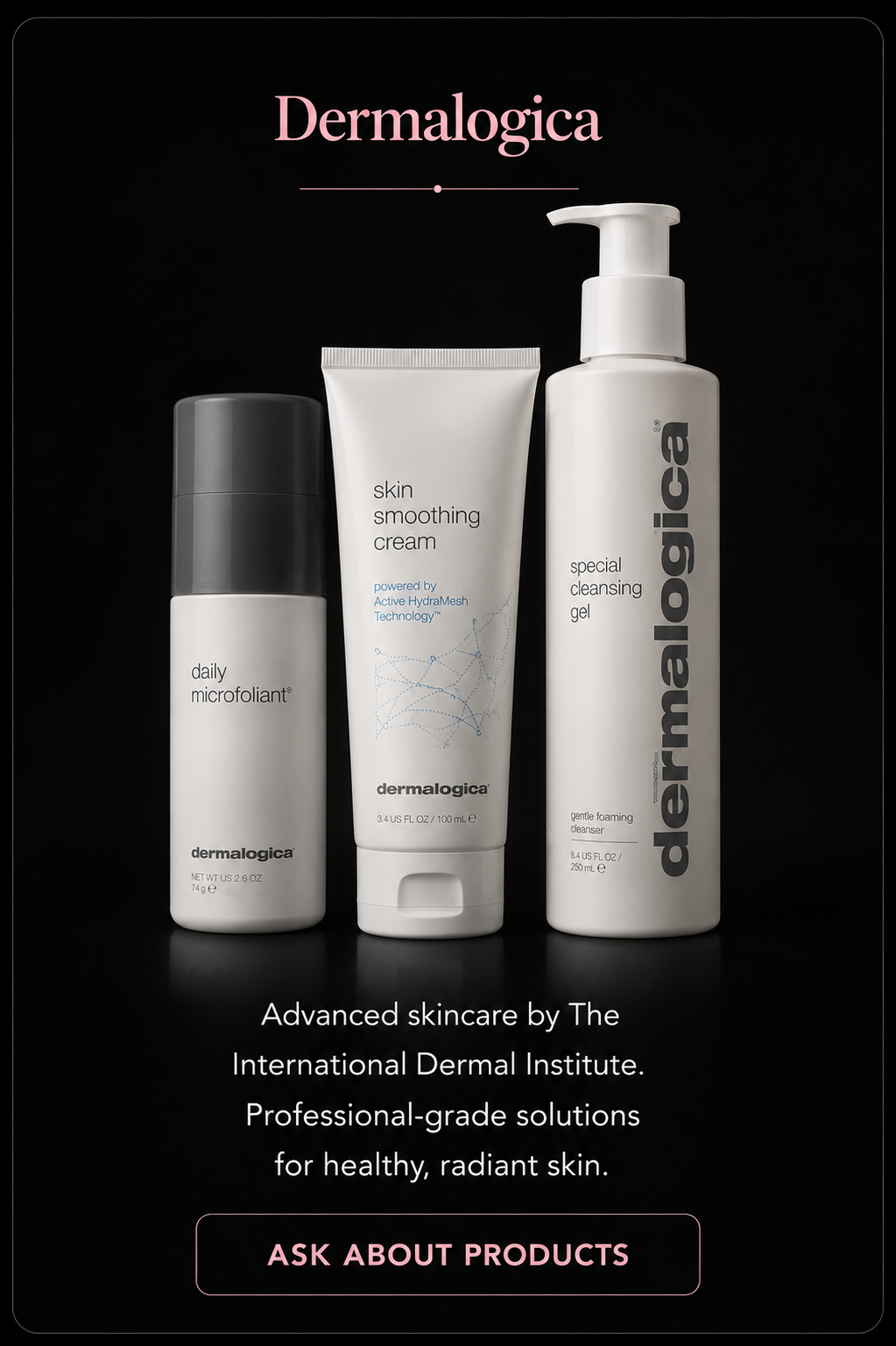 Dermalogica style skin care product display